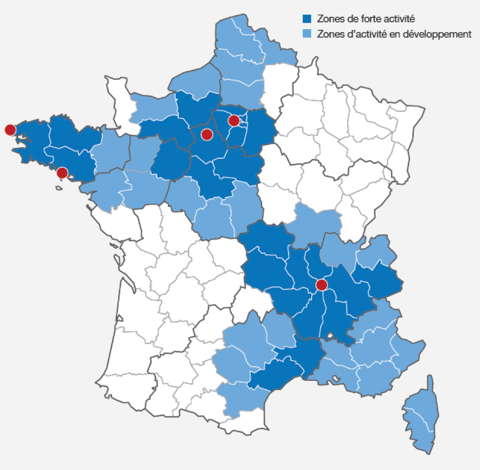 Carte des implantations